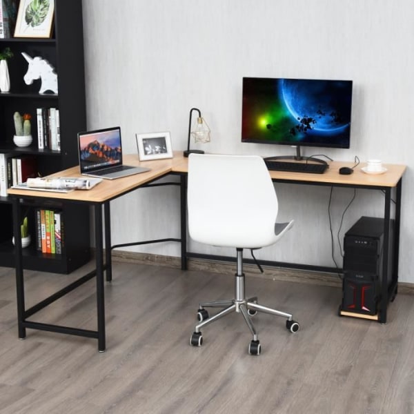 Hjørneskrivebord computerbord 168 x 125 x 74 cm computerbord i træ med 6 justerbare metalben