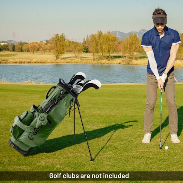 COSTWAY Golf Bag Tripod med 8 Øverste Rum og 5 Lynlåslommer, Justerbar Strop, Regnslag Grøn