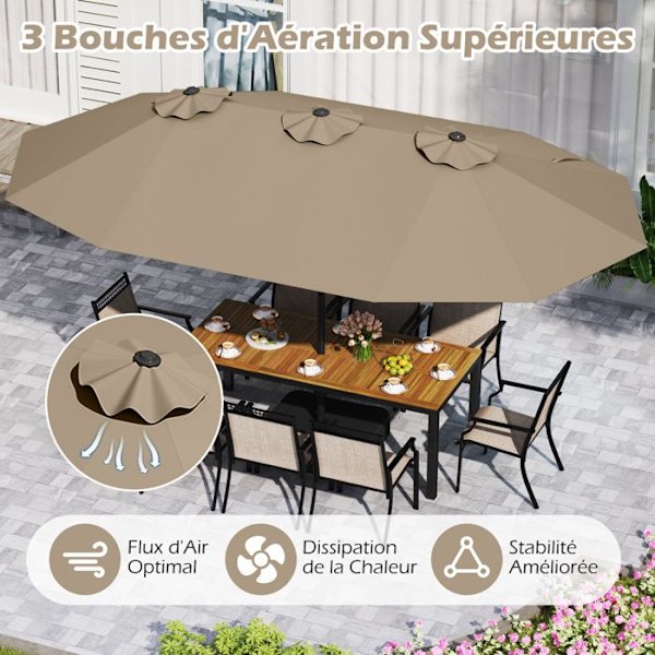 Parasol Double de Jardin 470x285cm Rektangulær - COSTWAY - Basis og 2 Sandposer inkluderet - 12 robuste spiler - Terrasse - Brun