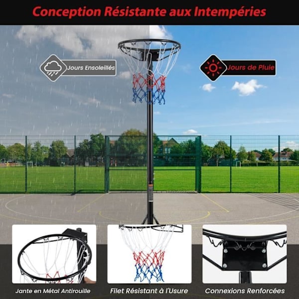 COSTWAY Basketball Hoop Stand-Justerbar Højde 260-305cm-Genopladelig Base-2 Hjul-Anti-Rive Net-Ingen Backboard