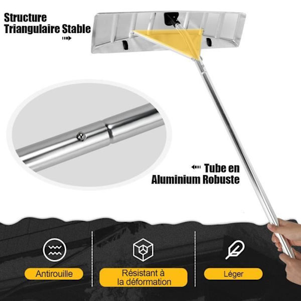 COSTWAY Utdragbar snöskyffel i aluminium 1,46-6,09 m med 63 cm blad 1 handtag och 4 utdragbara stänger 2 rullar