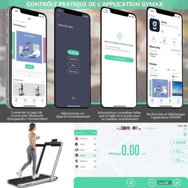COSTWAY kokoontaittuva sähköinen juoksumatto/kävelykone, jota ohjataan APP Bluetoothilla 12 km/h LED-näyttökaiuttimella 0,75HP Motor Silver