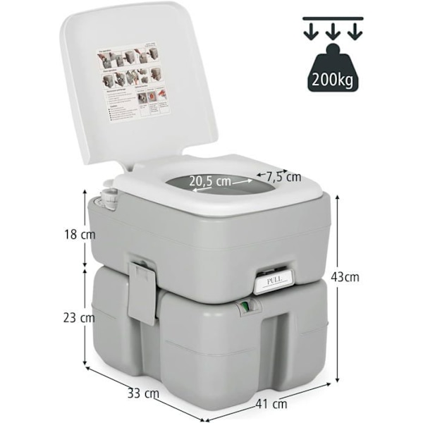 COSTWAY WC Bærbart campingtoilet 10L affaldstank 20L skyllepumpeniveauindikator Roterende afløb