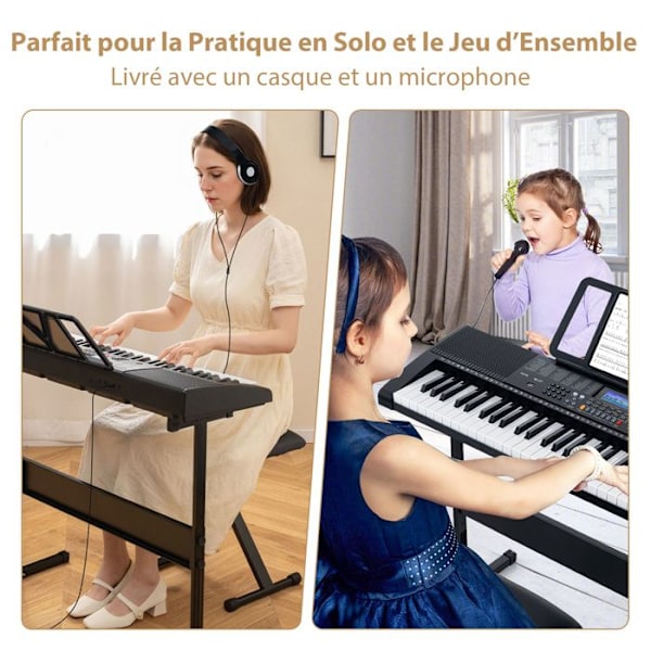 COSTWAY Piano Kosketin 61 Valoilla, 600 Äänivalintaa, 400 Raskausta, 50 Esittelyä, Kaiutin, USB, Kuulokkeet, Tuki, Jakkara