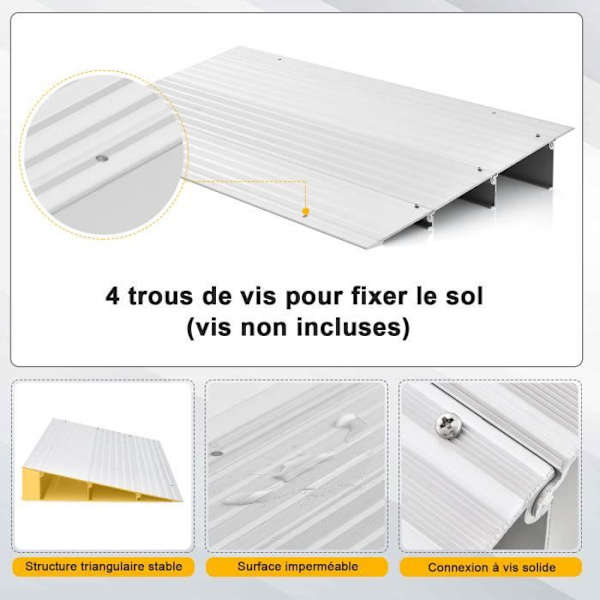 COSTWAY 8,5 cm dörrtröskelramp med justerbar höjd, halkfri yta, 317 kg, för rullstolar, skotrar