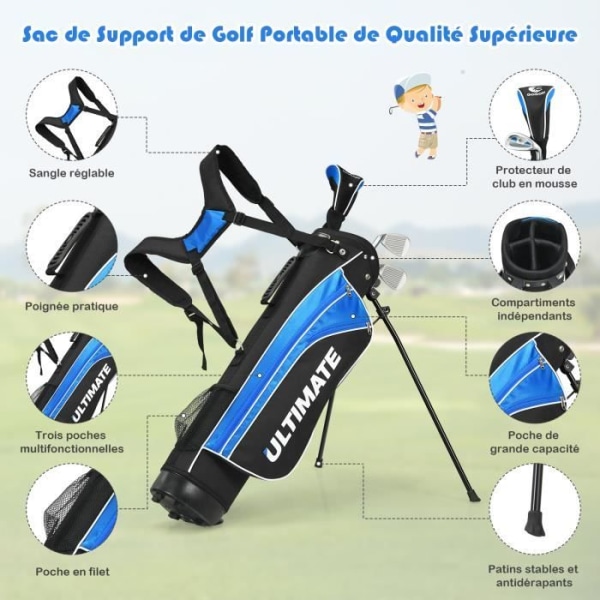 COSTWAY Golf Stand Bag med Putter Golf Club och Stand Bag Justerbara remmar i glasfiber för barn 11-13 år gamla