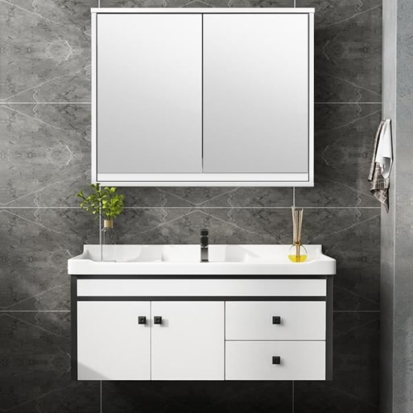COSTWAY WC-skåp, väggmonterat badrumsskåp med HD-spegel, 55 x 14 x 45 CM med 2 dörrar, 2 vita hyllor