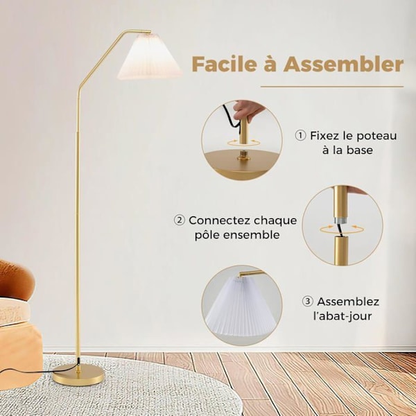 COSTWAY Golvlampa 168 CM, Justerbart Lampskärm, Fotomkopplare, Modern Metallampa för Vardagsrum, Sovrum, Kontor Guld och vitt