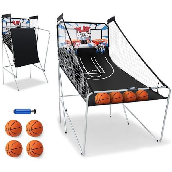 COSTWAY Double Hoop hopfällbar arkadbasketbåge med 8 spellägen Elektronisk poäng LCD-skärm 4 spelares spel