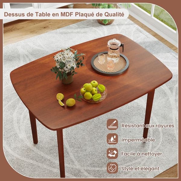 COSTWAY Rektangulær Spisebord 110 x 78 x 77 cm til 2-4 Personer - Solide Gummitræsfødder - Moderne Stil