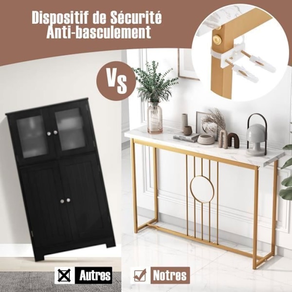 COSTWAY Konsolbord, Entrémöbel med marmoreffekt 120 x 30 x 80,5 CM (L x B x H) - Guldmetallram, skandinavisk stil vitt och guld