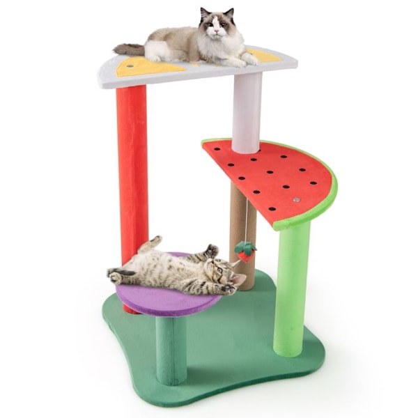 COSTWAY 69CM Multi-Level Cat Tree, Cute Cat Tower, Frugtformede platforme, Strawberry Hængebold, Kradsestolpe Flerfärgad