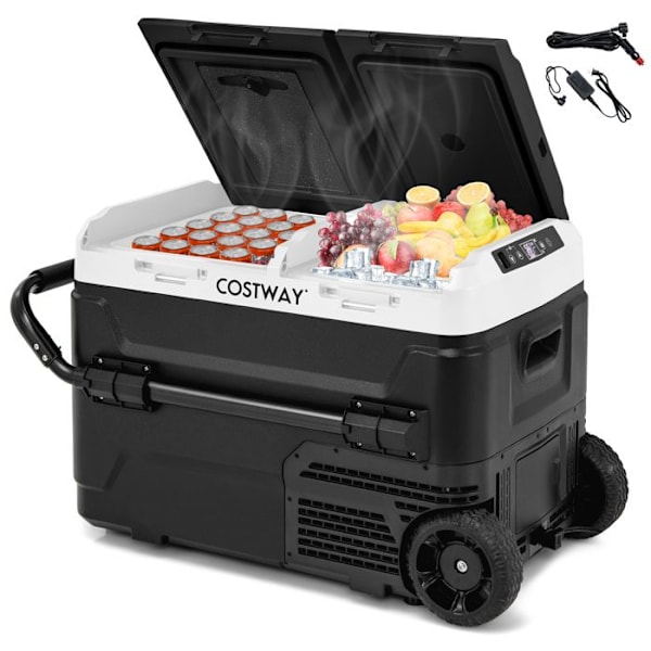 COSTWAY Bärbart bilkylskåp 12/24V-Dual Separata zoner 40 L-ECO/Max Mode-3 Power Modes-LED Touch Panel