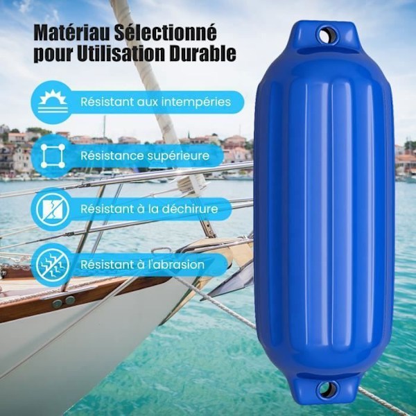 Paket med 4 uppblåsbara båtskärmar 68,5x21,5 cm COSTWAY-blå PVC-2 räfflade öglor-ponton, segelbåt-3 minuter att blåsa upp