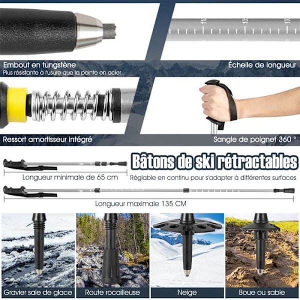 COSTWAY 30'' snöskor - Aluminium - Infällbara skidstavar - Bärväska - Dubbla spärrfäste - 35 till 45 EU - Silver Pengar