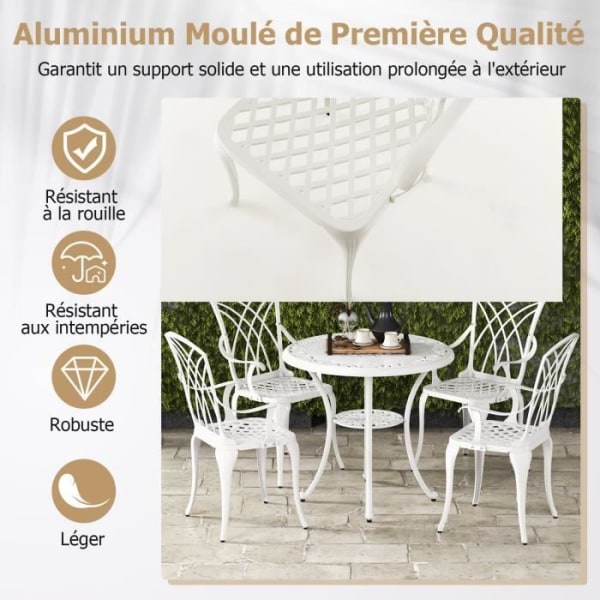 COSTWAY 5 st Gjutna aluminium Trädgårdsmöbler Set - Parasoll Hål Justerbara fotstöd - Set med runt bord och 4 stolar