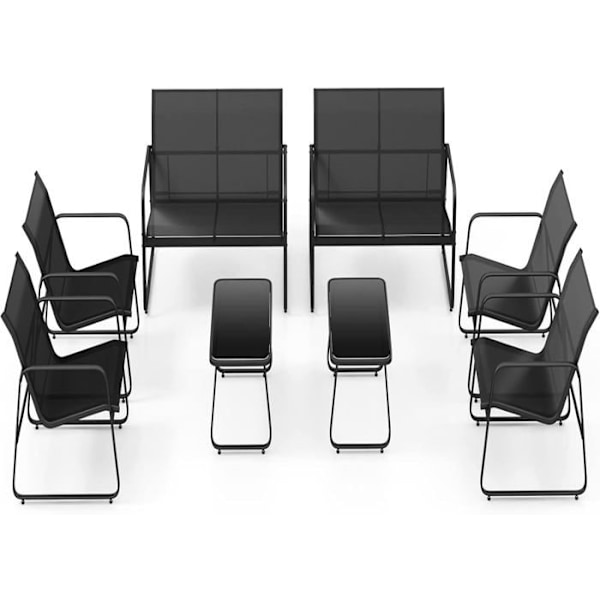 COSTWAY Ensemble 2 Lav borde med 4 Stole og 2 Dobbelt Sofaer, Havemøbel Sæt 8 PCS i Åndbart Stof, Sort Svart