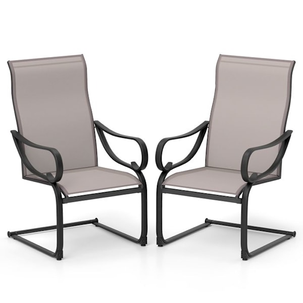 COSTWAY Set med 2 C-formade Trädgårdsstolar med Fjädrar, Hög Sittplats och Ryggstöd i Nätmaterial, Armstöd, för Patio, Gård, Pool Grå