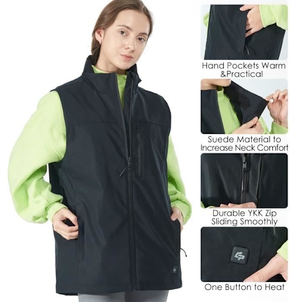 COSTWAY Unisex opvarmet vest til mænd og kvinder, feberjakke med 4 justerbare temperaturer, nylon, ærmeløs, sort, XXXL Svart XXL