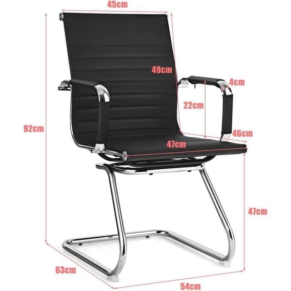 Moderne PU Læder Kontorstole - COSTWAY - Sæt af 2 - Ergonomisk Ryg - Robust Z-basis - Sort Sort