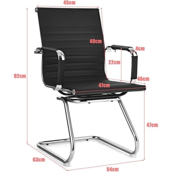 Moderne PU Læder Kontorstole - COSTWAY - Sæt af 2 - Ergonomisk Ryg - Robust Z-basis - Sort Svart