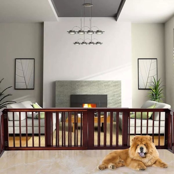 COSTWAY Hopfällbart hund-/djurstaket av furu 203X56X9.5CM Teleskopisk 3-panels säkerhetsdörr
