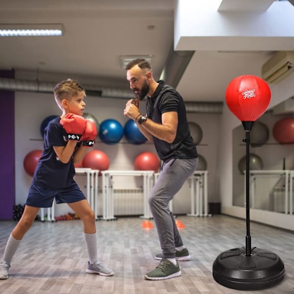 COSTWAY Boksesæk/Boksende Boksebold på Stander-Justerbar Højde 120-154CM-Hanske-Uppustelig Håndpumpe-Base Fyldt med Vand/Sand