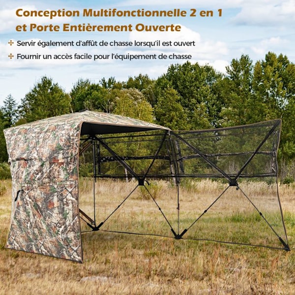 COSTWAY Camouflage 2-3 personers pop-up jagttelt-4 klare envejspaneler-3 vinduer,gardinkroge-taske Kamouflage
