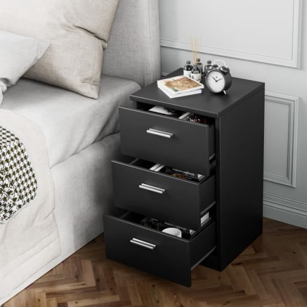 COSTWAY Højt sengebord til springseng med 3 opbevaringsskuffer 35 x 38 x 67 CM Enkel og nutidig form Sort Svart