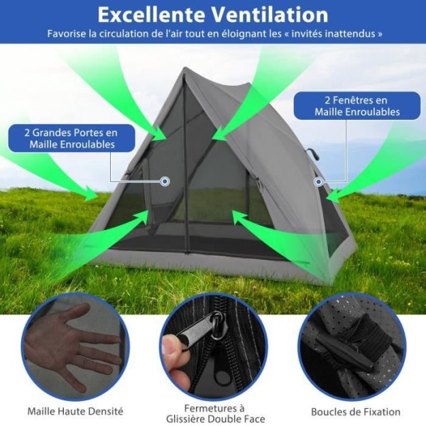 COSTWAY 2-3 personers instant campingtelt-360° envejs gennemsigtigt-dobbelt tag-vandtæt polyester-2 døre