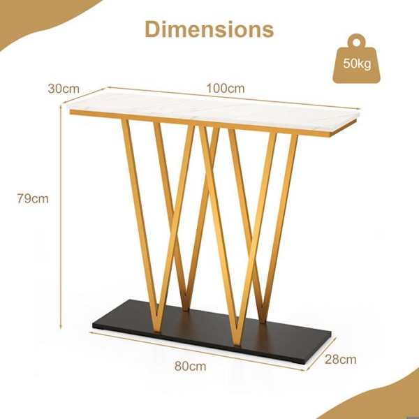 COSTWAY Konsolbord Marmor Effekt - Geometrisk Skandinavisk Stil - 100 x 30 x 79 cm (L x B x H) Ramme i Gyldent Metal