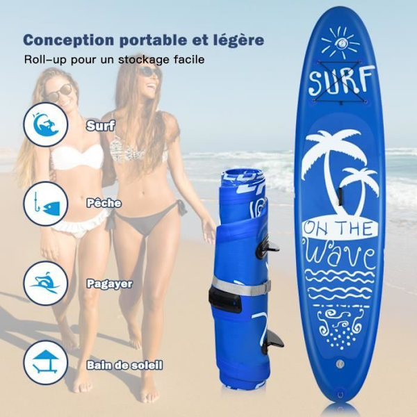 COSTWAY Uppblåsbar Stand Up Paddle Board 335x76x15CM PVC Tillbehör Bärbar väska Justerbar Paddel Bottenfenor Hand Pump koppel