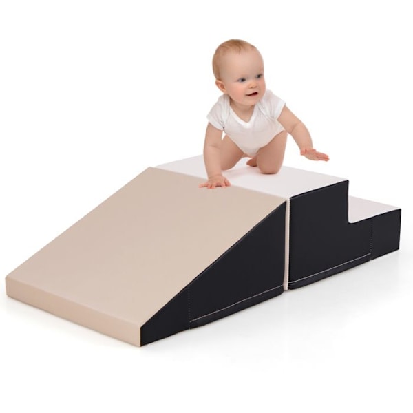 2 KPL COSTWAY Vaahtomuovi Baby Motor Skills Module - Rakennuspalikka vedenpitävä ja irrotettava PU-suojus - Koukku ja silmukka - harmaa