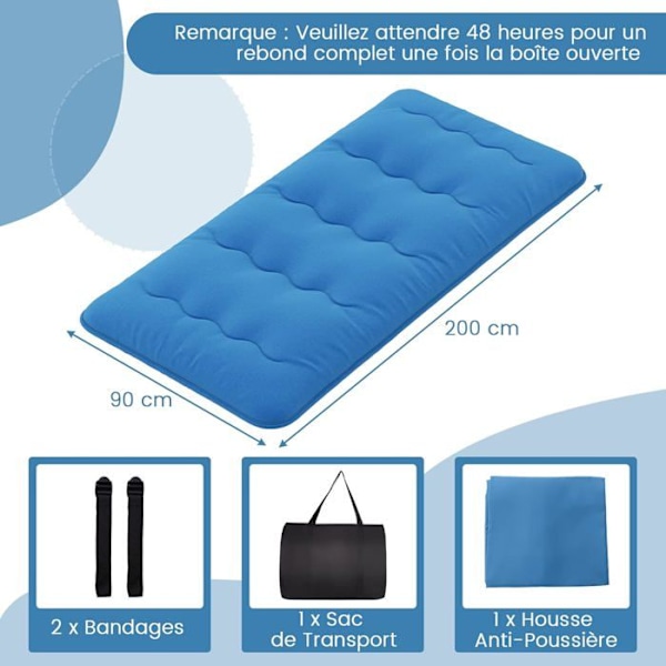 COSTWAY japanilainen futonpatja 90x200cm - Irrotettava päällinen, Taitettava lattiapatja - Koti, Matkailuauto, Asuntola - Sininen Blå