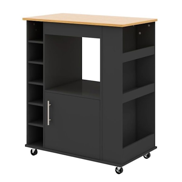 COSTWAY Pyörällinen Keittiösaareke - 6 Pullon Viinikaappi, Mausteeteline, Teline - Keittiösaari - Musta Svart