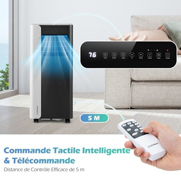 COSTWAY 4 in 1 R290 Kannettava Ilmalämpöpumppu 7000BTU, Jäähdytys, Tuulettimen, Kosteuspoistaja, 24H Ajastin, Kauko-ohjain, 28㎡ varten Svart
