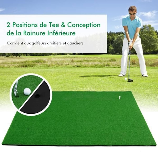 COSTWAY golftræningsmåtte 1,5 x 1 m med 2 tee-positioner og 3 gummi-tees inkluderet, til indendørs og udendørs brug Grön