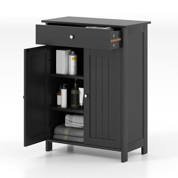 COSTWAY Badeværelsesskab med 2 Døre, Skuffe og Justerbar Hylde, til Stue, Entré, Køkken, 60x30x80 cm Sort