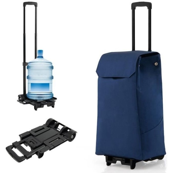 COSTWAY 38L hopfällbar shoppingvagn med 2 hjul, shoppingväska med teleskophandtag, gjord av vattentätt tyg och stål, last 60 kg, blå