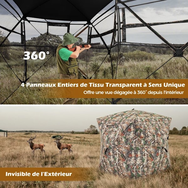 COSTWAY Camouflage 2-3 personers pop-up jagttelt-4 klare envejspaneler-3 vinduer,gardinkroge-taske Kamouflage