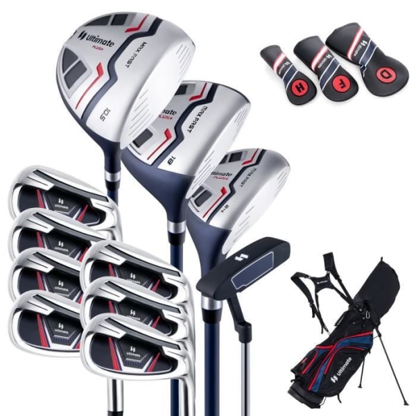 COSTWAY Golfset 11 klubbor - Högerhänta män - Förare, Fairway Wood, Hybrid, 5 strykjärn, Putter - Stativväska - Regntät huva - Blå