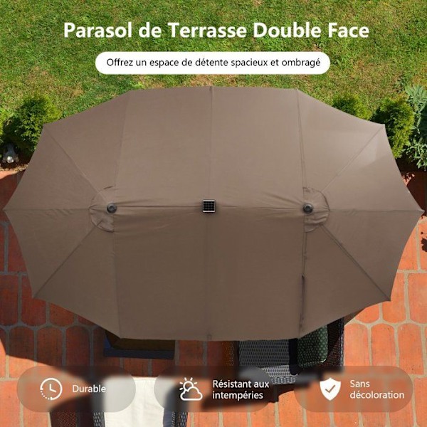 Parasol i Have XXL 48 LED - COSTWAY - 470 x 280 x 246 cm - Base og Sandpose - Solpanel - Firkantet Brun