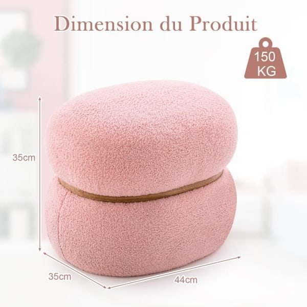 COSTWAY Oval sittpall i Sherpa-tyg, stabil bas och halkskydd, multifunktionsfotstöd rosa Rosa