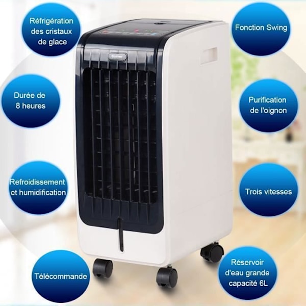 Mobilt Klimaanlæg 6L 4 i 1 COSTWAY-Luftkøler, Ventilator 75W-Fjernbetjening-Timer 8H-3 Hastigheder-32x25x57 cm-LCD Skærm Vit