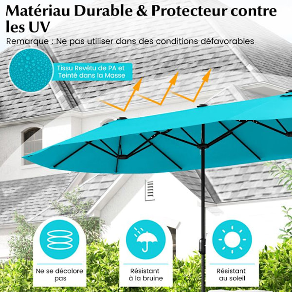 COSTWAY Parasol Dubbel Trädgård Rektangulär 396 x 201 x 240cm - Viktad Bas, 12 Metallribbor, för Terrass Grön