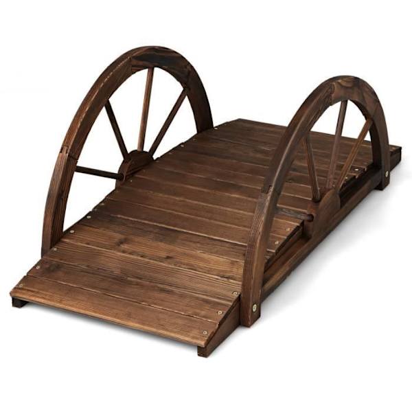 COSTWAY Havebro i Brændt Fyr 101,5 x 48,5 x 38 CM, med Halvrund Gelænder, Maksimal Belastning 75 KG