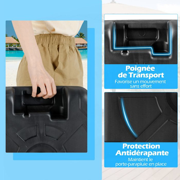 COSTWAY Parasolbase/Parasolfod i robust materiale 38 / 48 MM - Fyldt med vand og sand på 40 KG til haven
