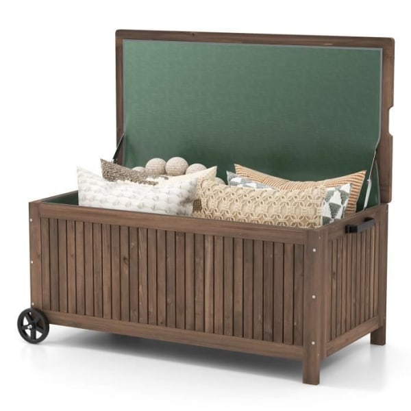 COSTWAY förvaringslåda på hjul - 213L - 114 x 58,5 x 51 CM med avtagbart vattentätt foder för trädgårdslast 50 kg