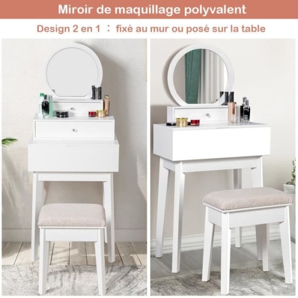 COSTWAY sminkspegel på sminkbord Sminkspegel med 2 avtagbara lådor för  förvaring av kosmetika vit 0826 | Fyndiq