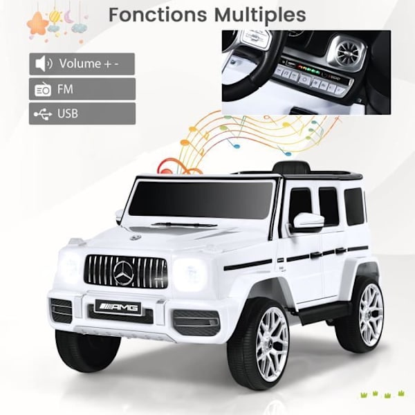 COSTWAY Mercedes-Benz G63 12 V elbil för barn, 2 motorer, maxhastighet 5 km/h, Fjärrkontroll, LED-lampor, MP3, Vit Svart
